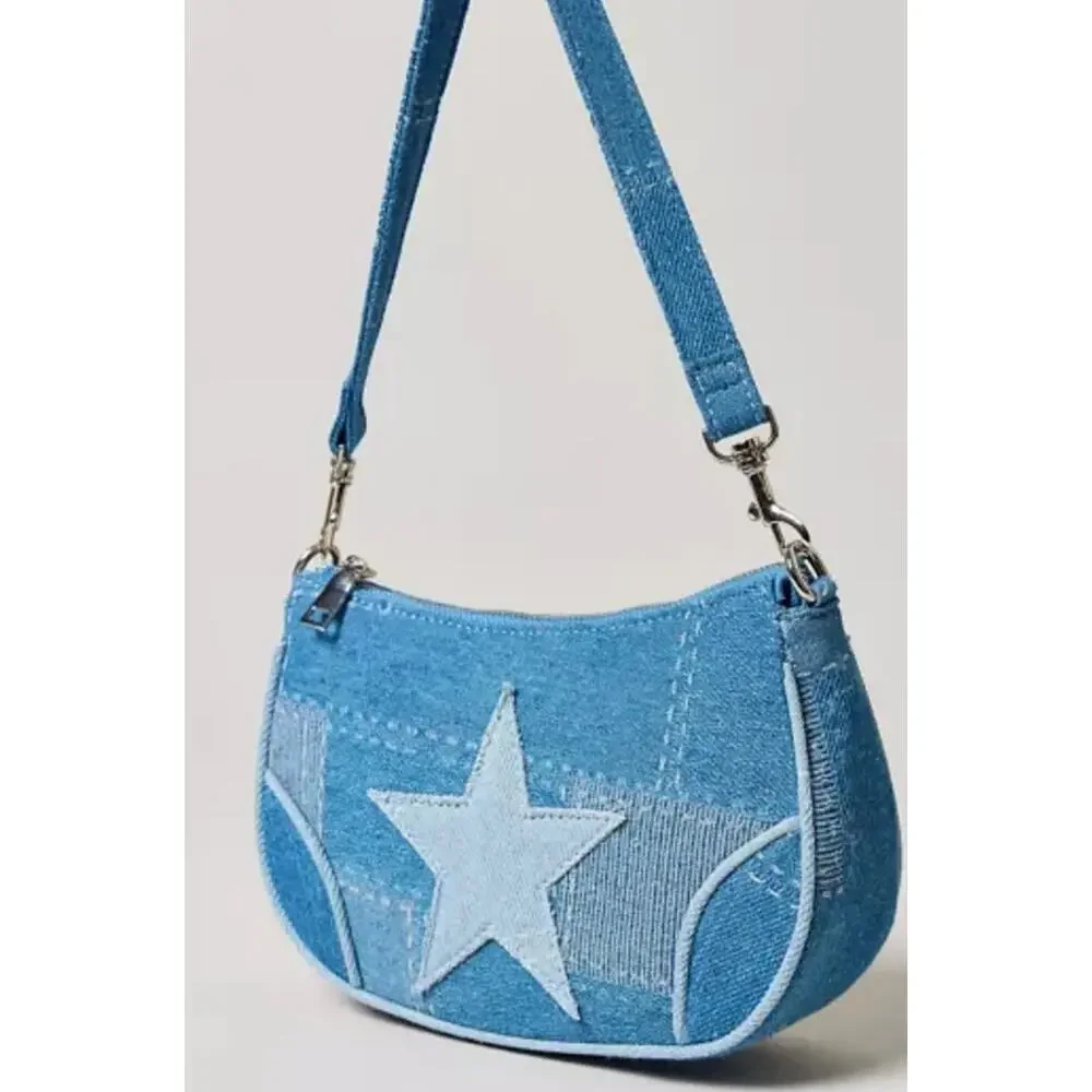 NWT Star Denim Leather Moto Bag - Picture 1 of 3